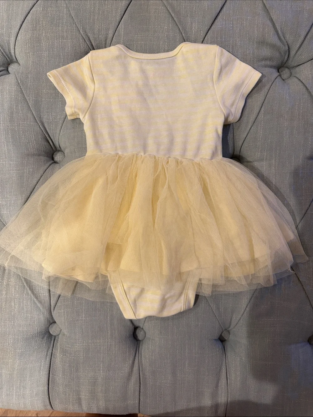 Disney Yellow Striped Tulle Baby One-Piece with Bear Pocket